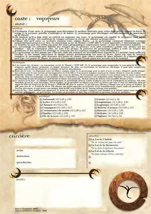 Feuille verso de personnage Voyageurs