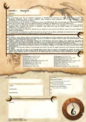 Feuille verso de personnage Mages