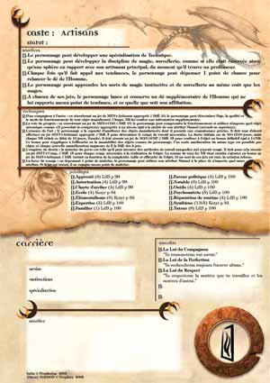 Feuille verso de personnage Artisans